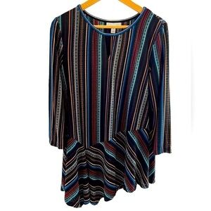 Dana Buchman asymmetric long sleeve striped tunic size Large